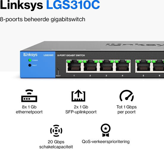 Linksys LGS310C – Netzwerk-Switch – Managed – 8 Ports – 2 SFP-Ports – Schwarz