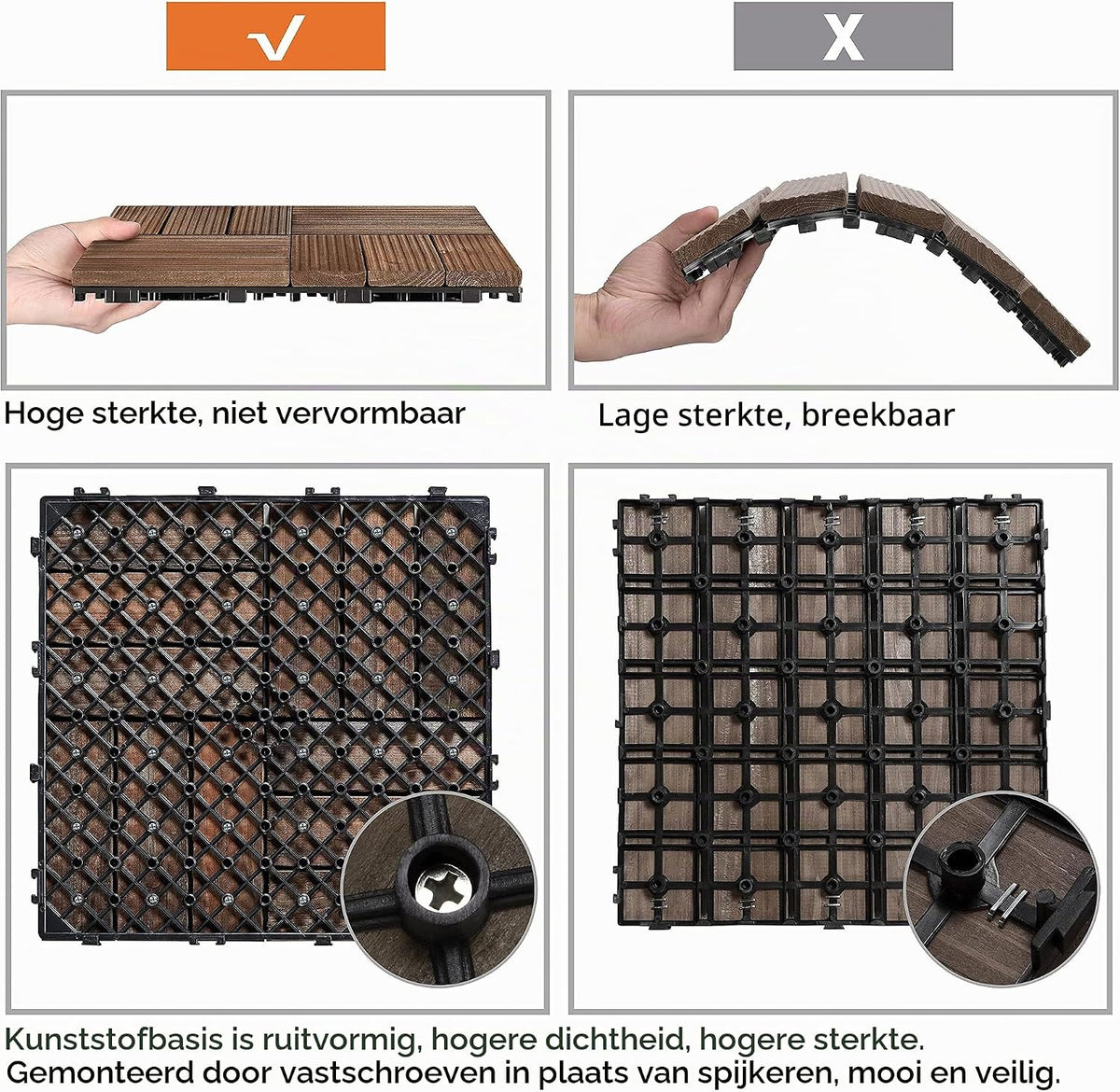 Yaheetech Terrassenfliesen aus Tannenholz 30,8 × 30,8 cm – 27 Stück, braun