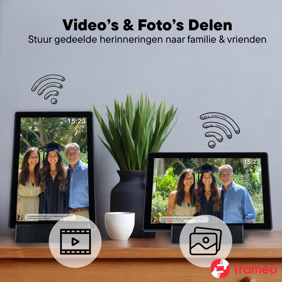 Denver Digitaler Fotorahmen 10,1 Zoll - Drahtlos - Inkl. Ladestation - HD - Frameo App - Fotorahmen - WiFi - IPS-Touchscreen - 16GB - PFF1070B