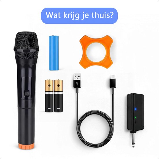 Tech Essentials Drahtloses Mikrofon - USB-C-Empfänger - Karaoke - ASMR - Studio - Geeignet für Party-Box - 3,5-6,3mm Klinke
