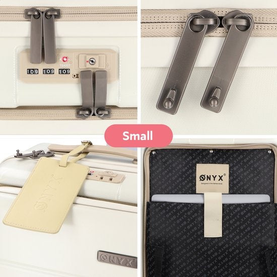 ONYX® - 2-teiliges Kofferset - Handgepäck mit Fronttasche und Check-in-Koffer - 35L/100 L - TSA-Schloss - Leichter Trolley - Aluminiumverschluss - Beige