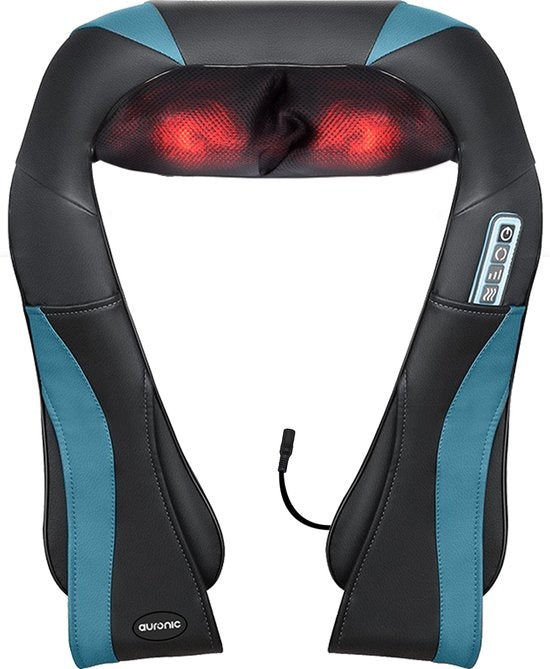 Auronic Shiatsu Massagekissen - Elektrisches Nackenmassagegerät - Massagegeräte - Nacken- und Schultermassagegerät - Infrarot - Schwarz/Blau