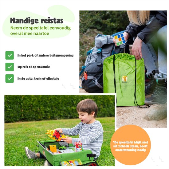 Qualita® Reisetisch für Kinder Grün - Tablet-Halter Auto - Autotisch - Spieltisch Auto - Auto-Organisator Kinder - Zeichentisch Auto - Klappbarer Reisetisch - faltbarer Reisetisch -