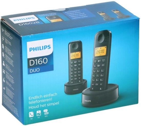 Philips D1602B/01 Haustelefon - DECT-Telefon - 2 Mobilteile - Schwarz