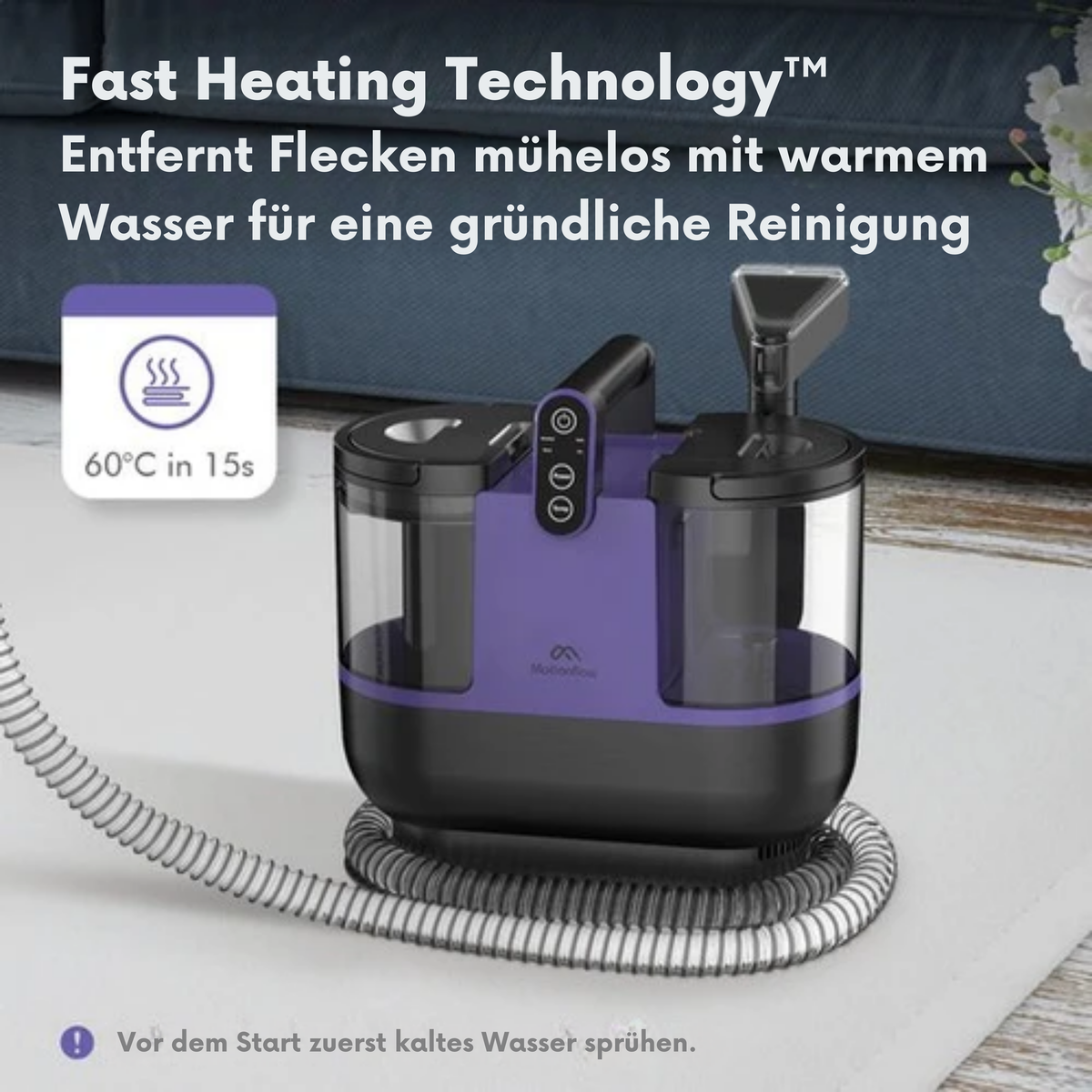Motionflow 4-in-1 Teppichreiniger - 1800 ml Wassertank - Heizfunktion - Selbstreinigend - 40 x 28 x 38 cm - Lila