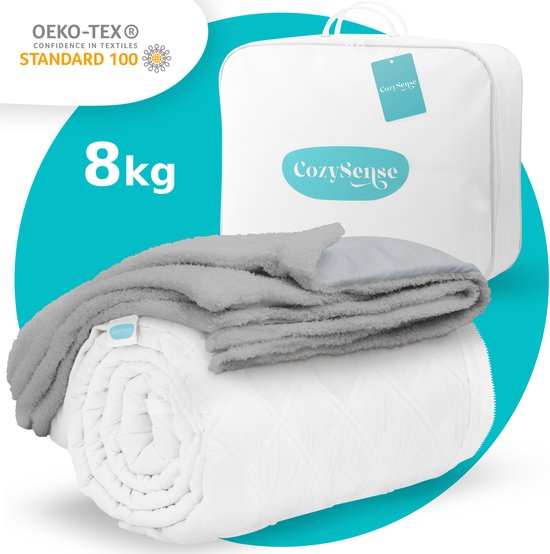 CozySense® Weighted Blanket 8 kg - Gewichtsdecke - Gewichtsdecke mit GLASS-Flow® Druckverteilung - Inklusive waschbarem Bezug - 140x200 cm - Grau