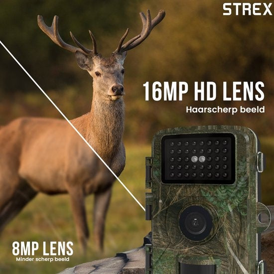 Strex - Wildtierkamera - mit Nachtsicht - 16MP - 1080P Full HD - Wasserdicht - Jagdkamera - Camouflage