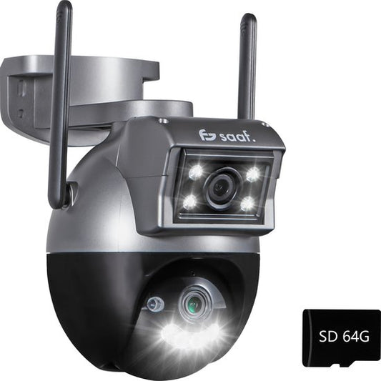 Sicherheitskamera für den Außenbereich - mit Wifi, 64GB Speicher, Nachtsicht - Sicherheitskamera für den Innenbereich - Schwarz - von Saaf
