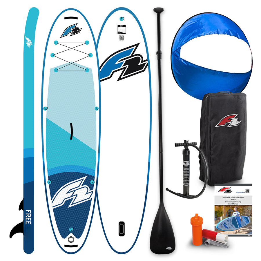 F2 FREE Stand-Up-Paddle-Board mit Rundsegel – Aufblasbares SUP-Board – Komplettset – Blau