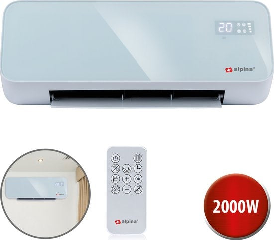 alpina Ventilatorkachel- 2-in-1 Elektrische Verwarming Wandmontage - Wandkachel 2000W - Verwarming en Koelen