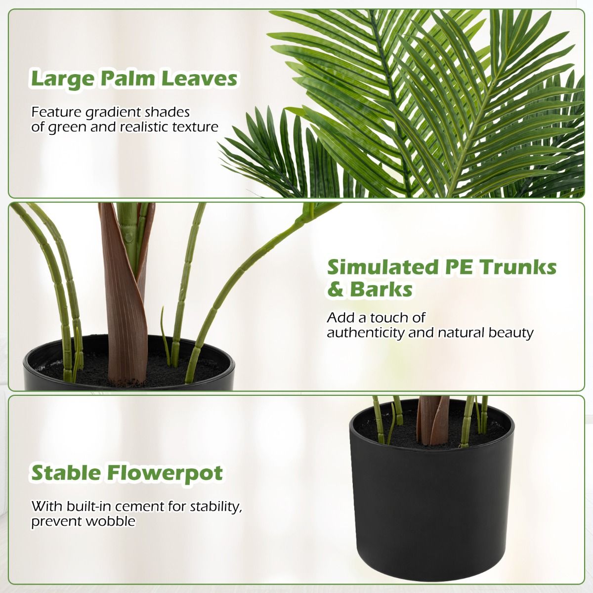 Coast Set aus künstlichen Areca-Palmen – 2 Stück – naturgetreu – pflegefrei – grün – 90 cm