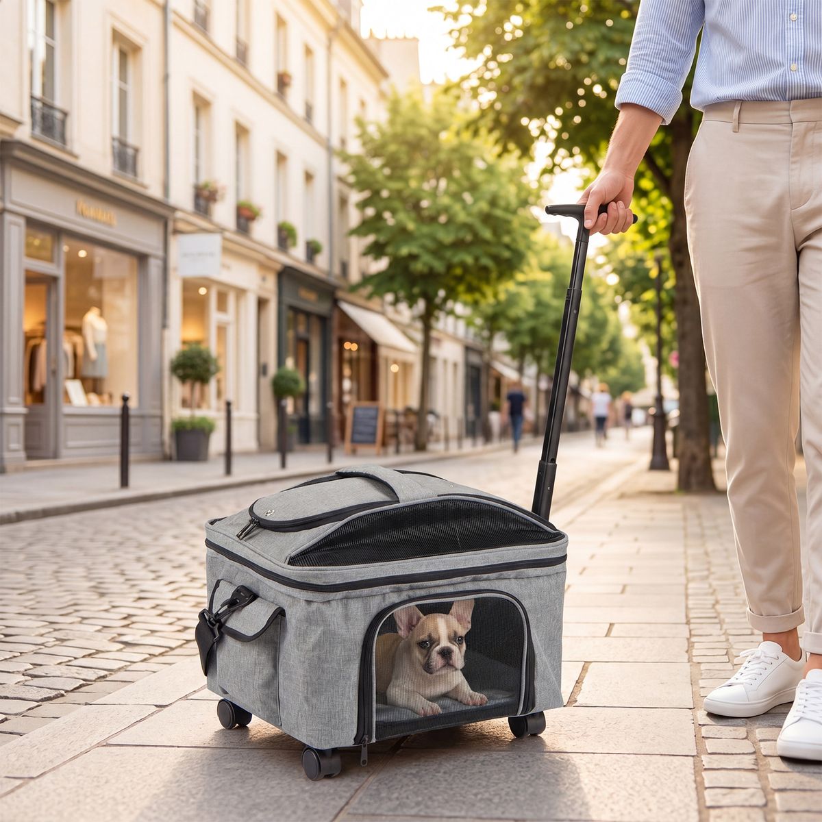 Coast Faltbare Transportbox für Katzen und kleine Hunde – mit Rollen – 3 Tragevarianten – grau