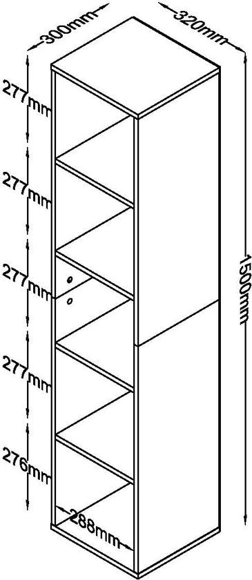 Weißer Badezimmerschrank - 5 offene Fächer - Säulenschrank für Bad/Badezimmer/Flur - 150x32x30cm - Weiß