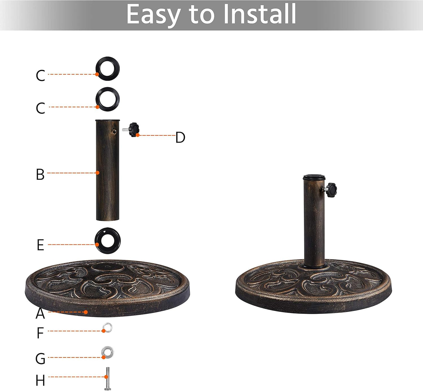 Yaheetech Sonnenschirmständer Bronze – Stabiler Sonnenschirmständer – Ø 38–48 mm – 44,5 × 44,5 × 32,5 cm – 10 kg