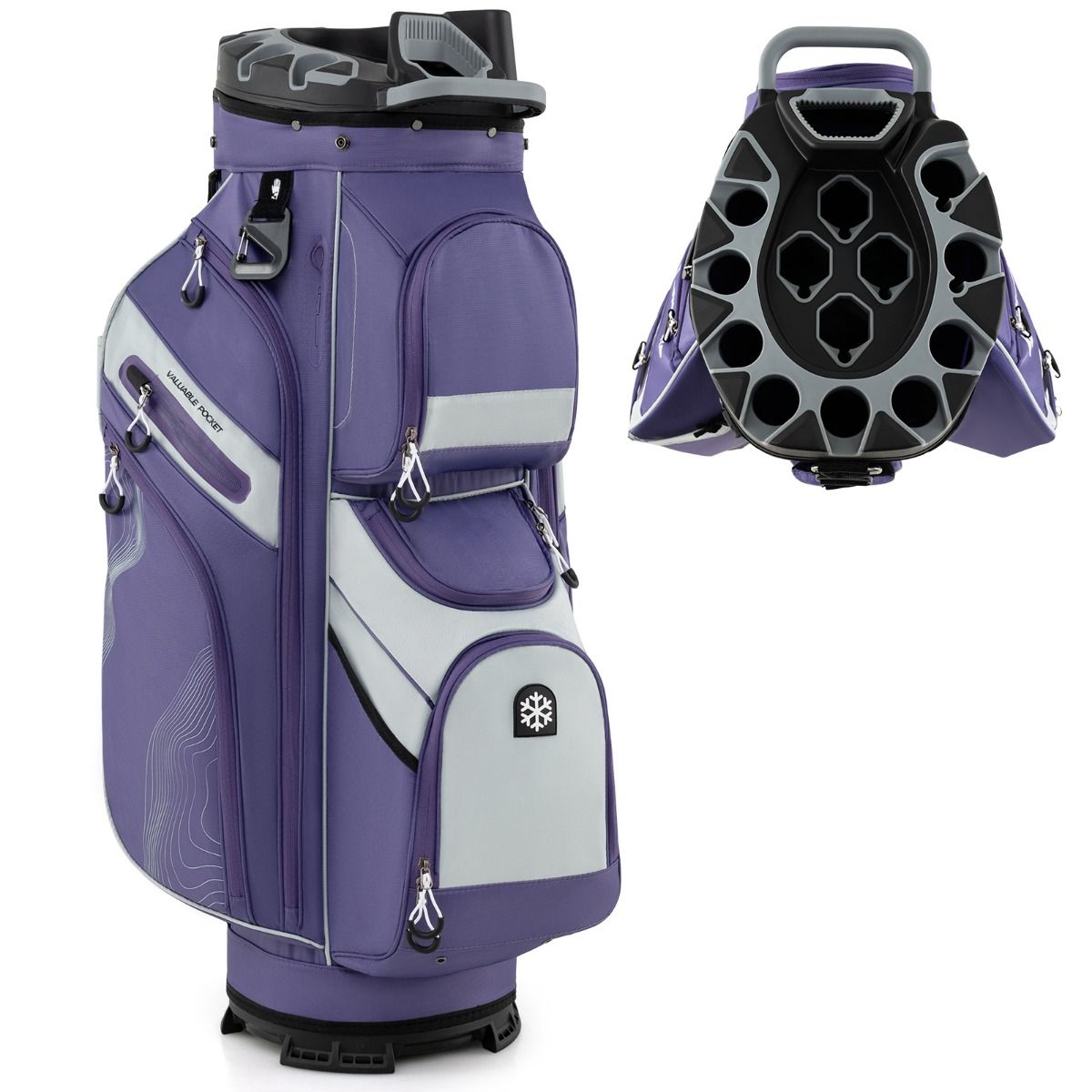 Coast Golfwagen-Tasche – 14-Fächer-Aufteilung – 11 Staufächer – Lila