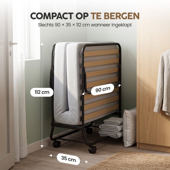 Infinity Goods Klappbett Comfort 90 x 200 cm – Gästebett – Einzelbett – Klappbett – Matratze & Lattenrost – inkl. Schutzbezug