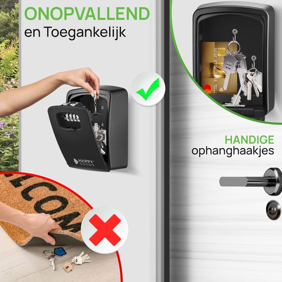 Happy Goods Schlüsselkasten mit Zahlenschloss XL - Schlüsselkasten Schwarz - ca. 25 Schlüssel - Wasserdicht - Schlüsseltresor - Schlüsselkasten Outdoor mit Code - Schlüsselkästen