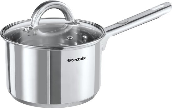 tectake Pfannenset - Edelstahl - Geeignet für Induktion, Gas und Elektro - 15-teilig - Spülmaschinenfest - Für zu Hause oder beim Camping - Pfannen mit Deckel