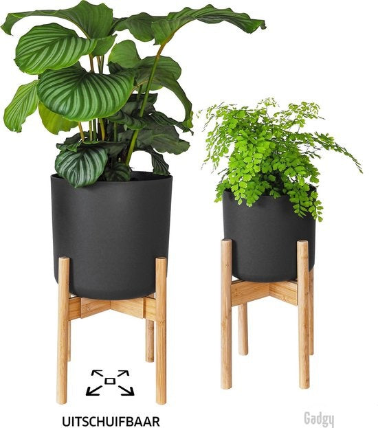 Gadgy Bambus Pflanzenständer - 2 Stück - Pflanzentisch - Indoor-Pflanzentisch - Pflanzenständer - ausziehbar - Holz - Ã˜ 20 bis 30 cm