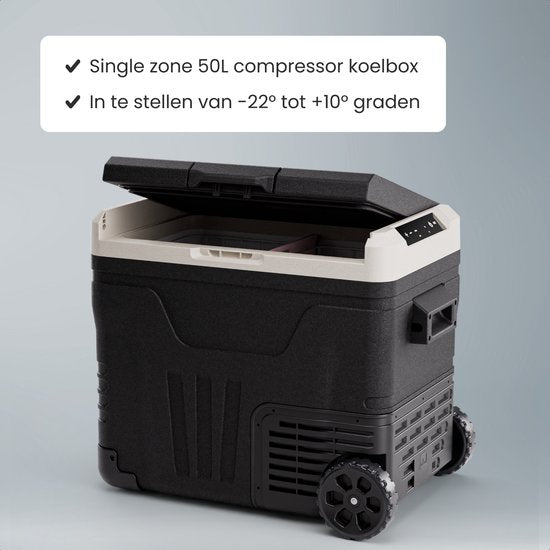 Auronic Electric Cool Box - Kompressor - 50L - 12V und 240V - Camping Kühlschrank - Frigobox Auto - Mit Rädern und Griff - Schwarz