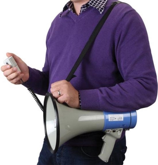 Velleman Megaphon, Schultergurt, Sirene, Sprechfunktion, Pfeifton, abnehmbares Mikrofon, 25 W, 500 m