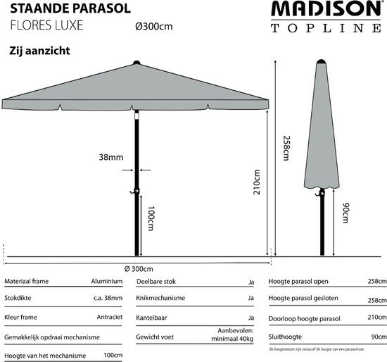 Madison – Runder Sonnenschirm – 300 cm – Taupe