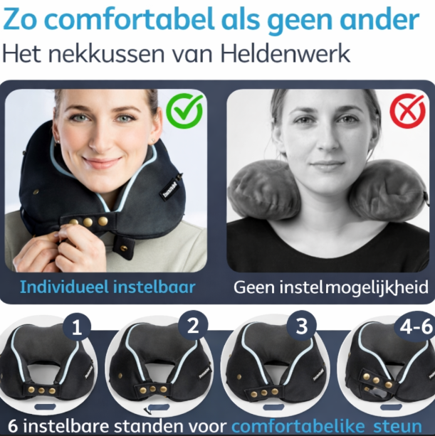 HELDENWERK - Nackenkissen & Reisekissen - Dunkelgrauer Memory Foam - Mit verstellbarem Kordelzug & samtig weichem Bezug - Ergonomischer Komfort - Für Flugzeug & Auto