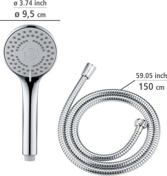 WENKO Handbrause-Set Basic 9,5 cm – 5 Strahlarten – Chrom – Duschkopf mit Schlauch