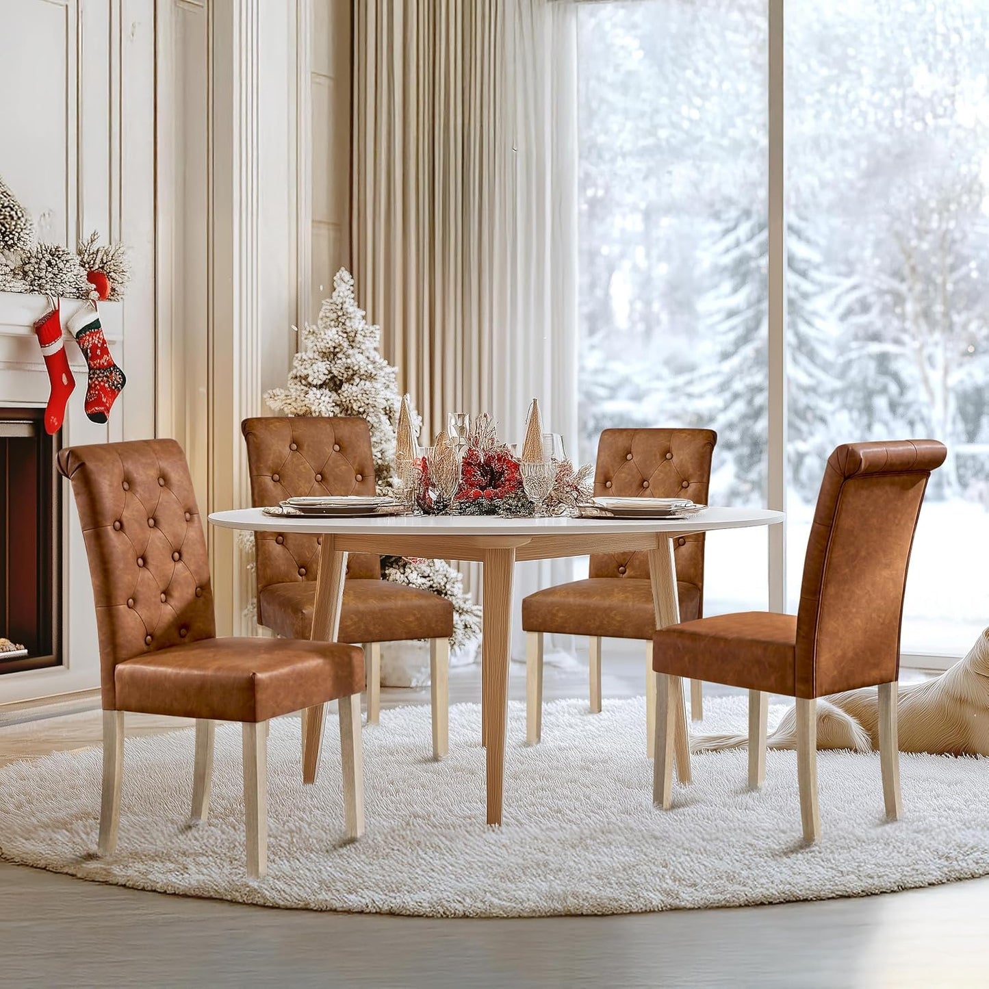 Yaheetech Esszimmerstühle, 2er-Set – Gepolsterte Küchenstühle mit hoher Rückenlehne – 62 x 45,5 x 98,5 cm – Braun