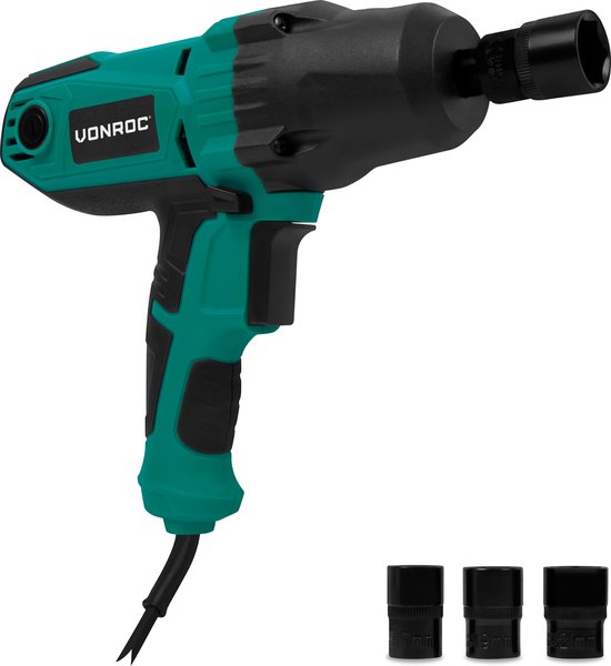 VONROC Schlagschrauber 450W - 350Nm - 1/2" Aufnahme - Inkl. 4 Steckschlüsseleinsätze - 3m Kabel - Soft Grip - geeignet für Reifenwechsel