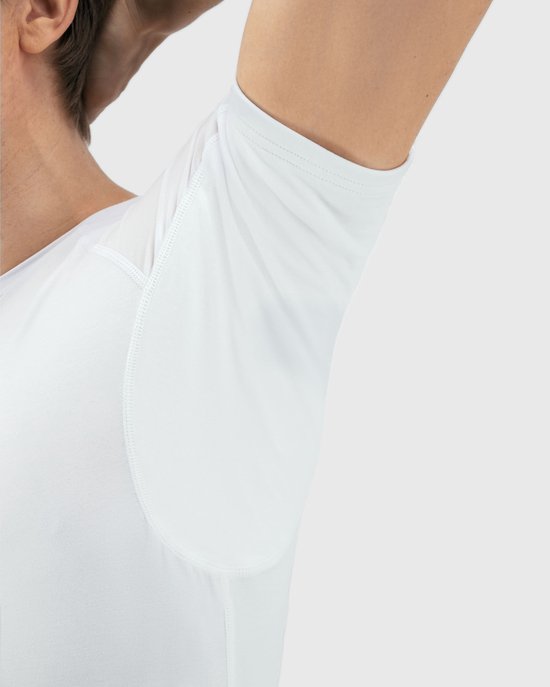 Anti-Sweat-Shirt - Fibershirts® - eingenähte Achselpads - Unterhemd - Weiß - Rundhalsausschnitt - Herren - Größe L