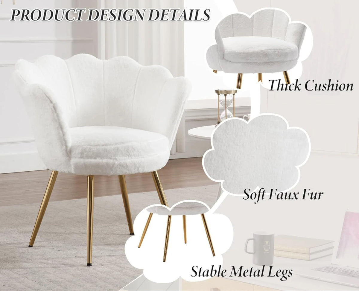 Ya-Home Sessel in Blumenform mit goldenen Beinen – Plüsch-Loungesessel – 70 x 60 x 76 cm – Weiß