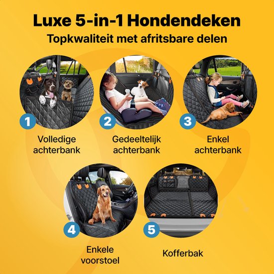 Jake und Jacky Hundedecke Auto Rücksitz und Kofferraum Luxe - Autoteppich Hund - Schutzhülle - Hundedecke - Inklusive Aufbewahrungstasche & Autogurt - 137x148 cm