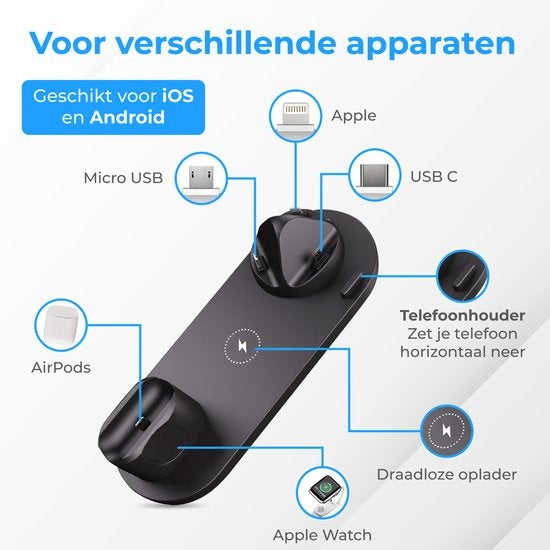 Nuvance 6 in 1 Wireless Charger - Für alle Qi-Geräte - Schwarz