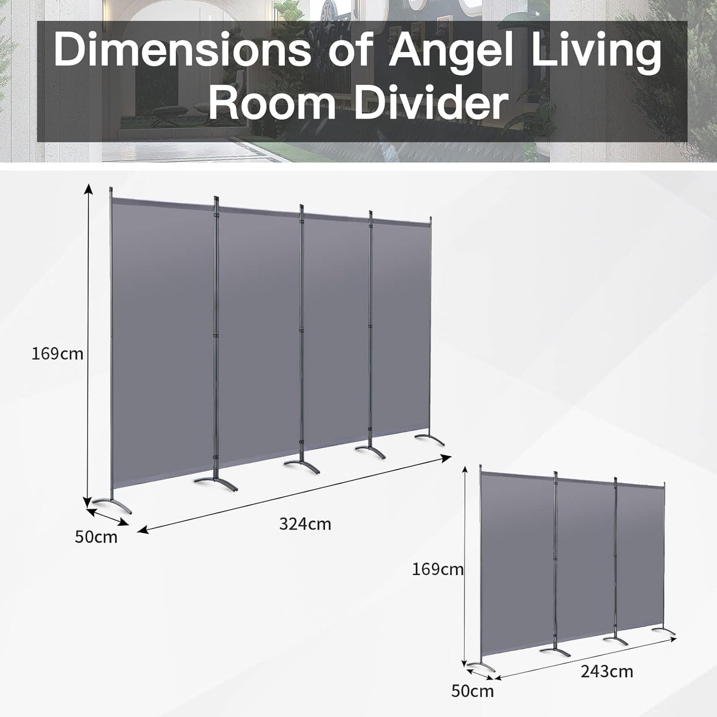 Angel Living Faltwand - 3 Paneele - 243 x 170 cm - Grau