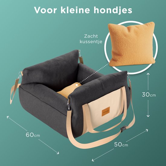 CozySense® Hundeautositz - Hundekorb Auto für kleine Hunde - Vorder- & Rücksitz - waschbarer Bezug & auch als Tragetasche - Schwarz/Beige