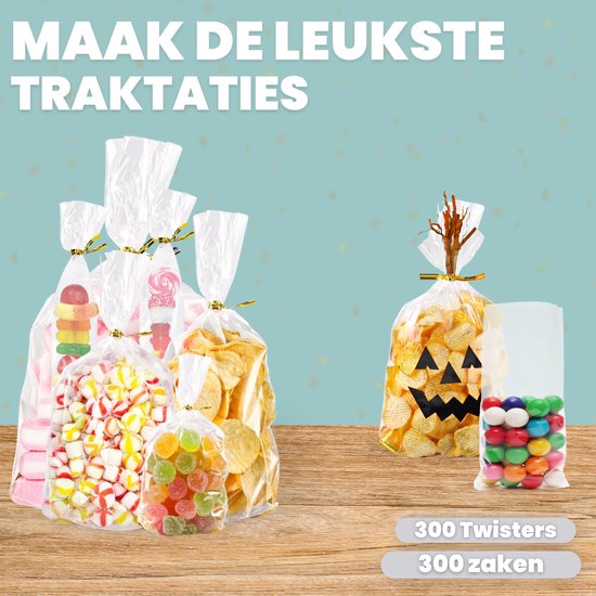 Feestio Partytüten Mix Set - 300 Stück - Bonbontüten - Leckerli-Tüten Kinderparty - Cellophantüten Transparent - Geschenktüten - Bonbontüte