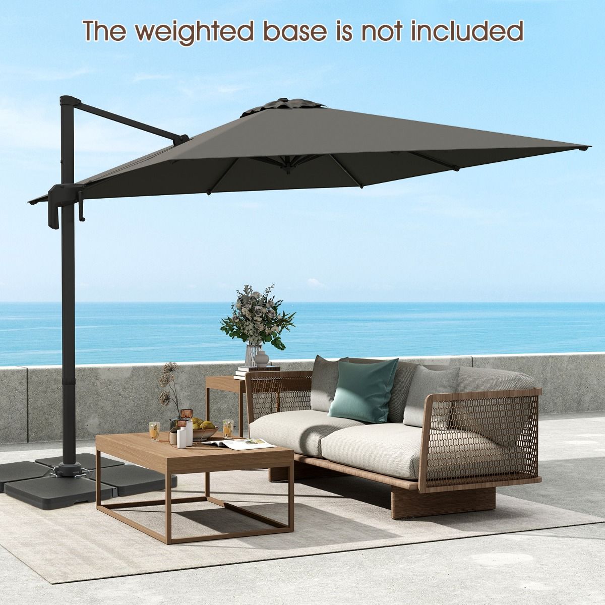Coast Quadratischer Sonnenschirm – um 360° drehbar – Neigung verstellbar – grau 300 x 300 cm