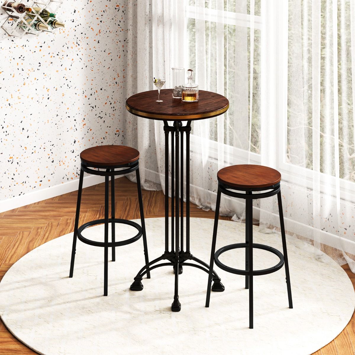 Coast Barhocker, 2er-Set – höhenverstellbar – um 360° drehbar – rustikales Braun und Schwarz