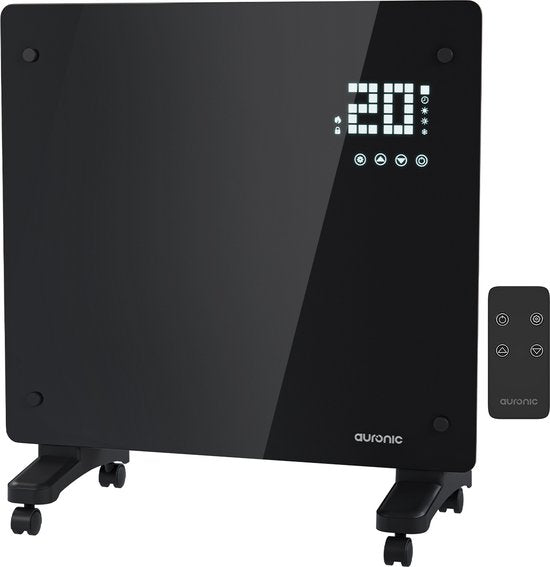 Auronic Electric Heater - Konvektor-Heizung mit Thermostat und Fernbedienung - Glasheizung - 1000W Heizung - Schwarz