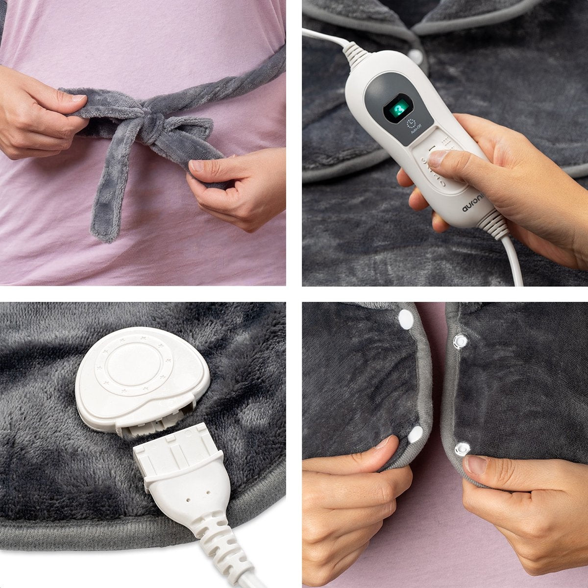 Auronic - Heizkissen - 3 Wärmestufen - Überhitzungsschutz - Waschbar - Grau