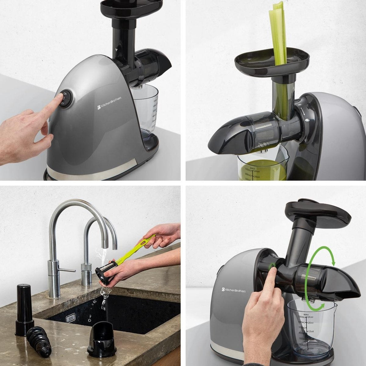 KitchenBrothers Entsafter - 700ml - BPA-frei - Trockenes Fruchtfleisch - Grau