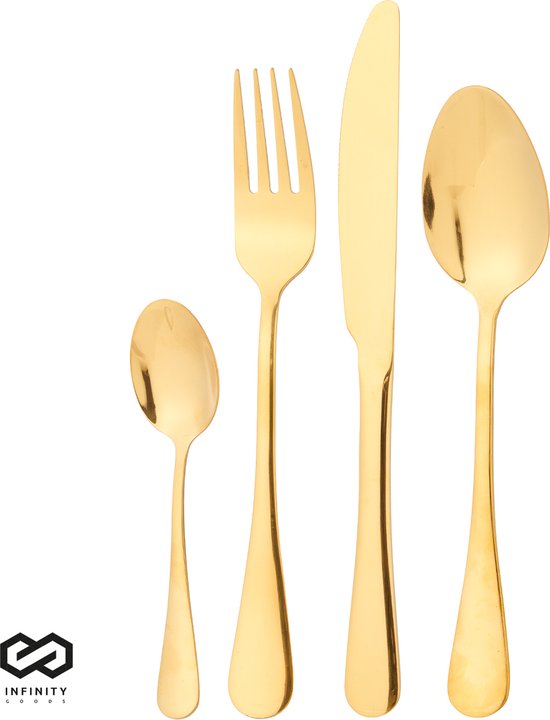 Infinity Goods Bestekset - Goud - 24-Delig - 6 Persoons Bestek - Mes/Lepel/Vork - RVS - Goud