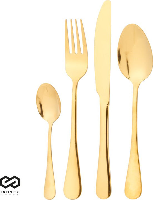 Infinity Goods Bestekset - Goud - 24-Delig - 6 Persoons Bestek - Mes/Lepel/Vork - RVS - Goud