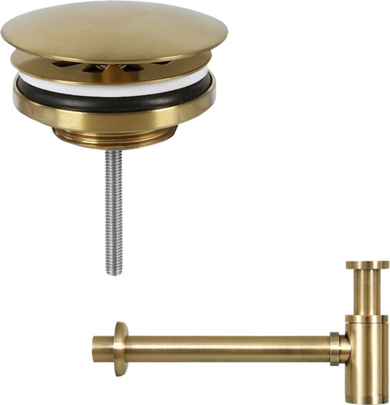 Differnz Helios Waschtisch-Set – Keramik-Waschbecken 37,5 x 18,5 x 9,5 cm – Waschtisch-Set mit Toilette und Waschtischarmatur rechts in Mattgold – Waschbecken mit gerader Armatur und Standardgriff – Für Badezimmer oder WC