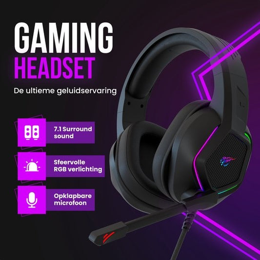 Strex - Gaming Kopfhörer - mit Mikrofon & RGB-Beleuchtung - 7.1 Surround Sound - PC/PS4/PS5/XBOX/Switch - Schwarz