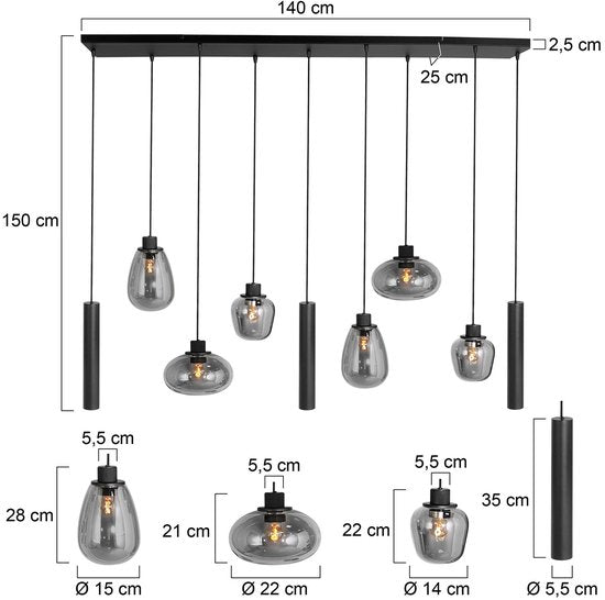 Steinhauer - Pendelleuchte - Reflexion - schwarz - Glas Metall - Designleuchte - E27_GU10 - 3796ZW
