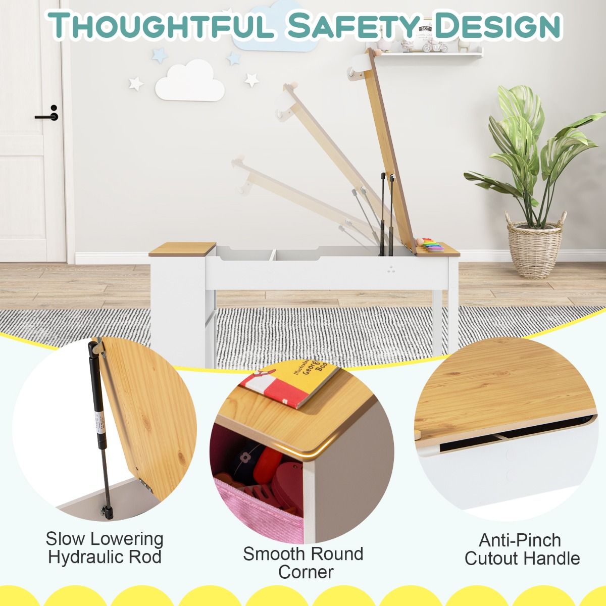 Coast Kinder-Mal- und Zeichenpult-Set – 2-in-1-Multifunktionsdesign – mit 2 Stühlen – weiß und naturfarben