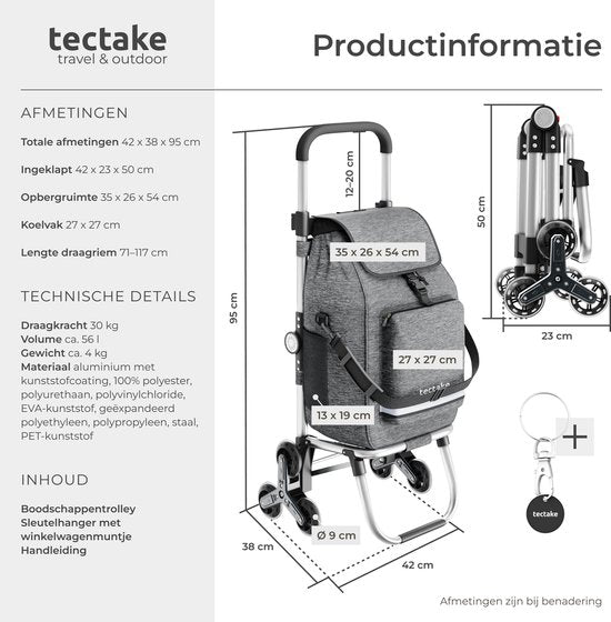 tectake® 3-in-1-Einkaufswagen mit Kühlfach – 4 treppenfähige Räder – zusammenklappbar – 56 l Fassungsvermögen – Einkaufswagen – Einkaufswagen - Auch als Sackkarre und Einkaufstasche verwendbar – Mit Schlüsselanhänger und Einkaufswagenmünze