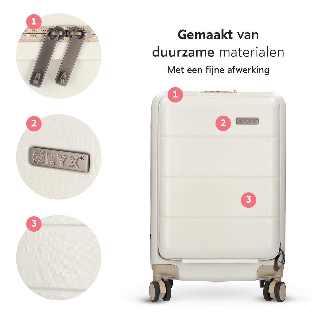 ONYX® - Handgepäck Koffer 35 L - Leise Spinner-Räder - Leichter Trolley - Doppeltes TSA-Schloss - Praktische Fronttasche - 55 cm - Beige